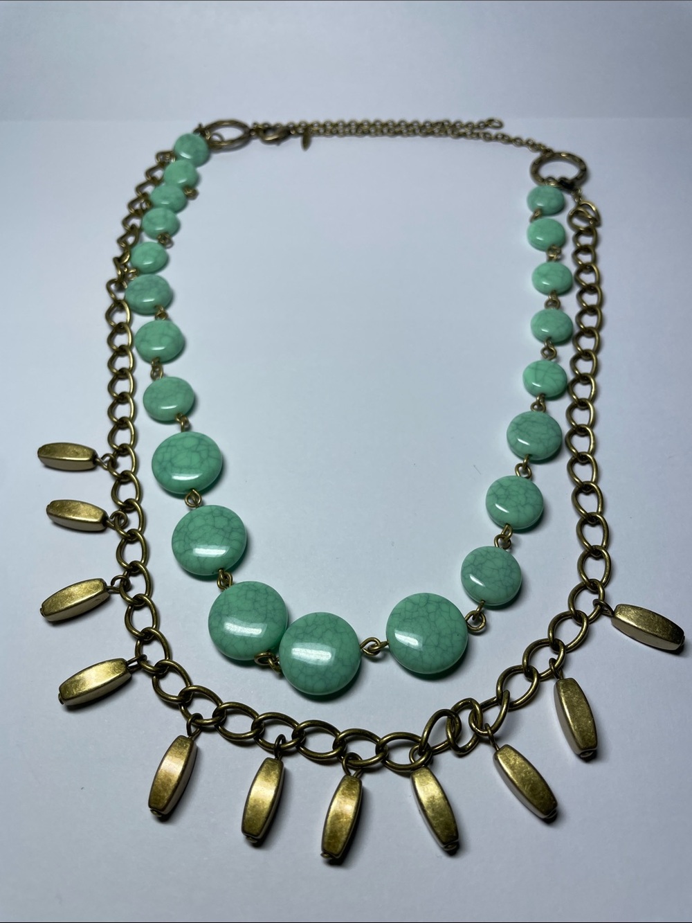 Vintage SHB (Avon) Faux Turquoise and Brass Double Strand Necklace